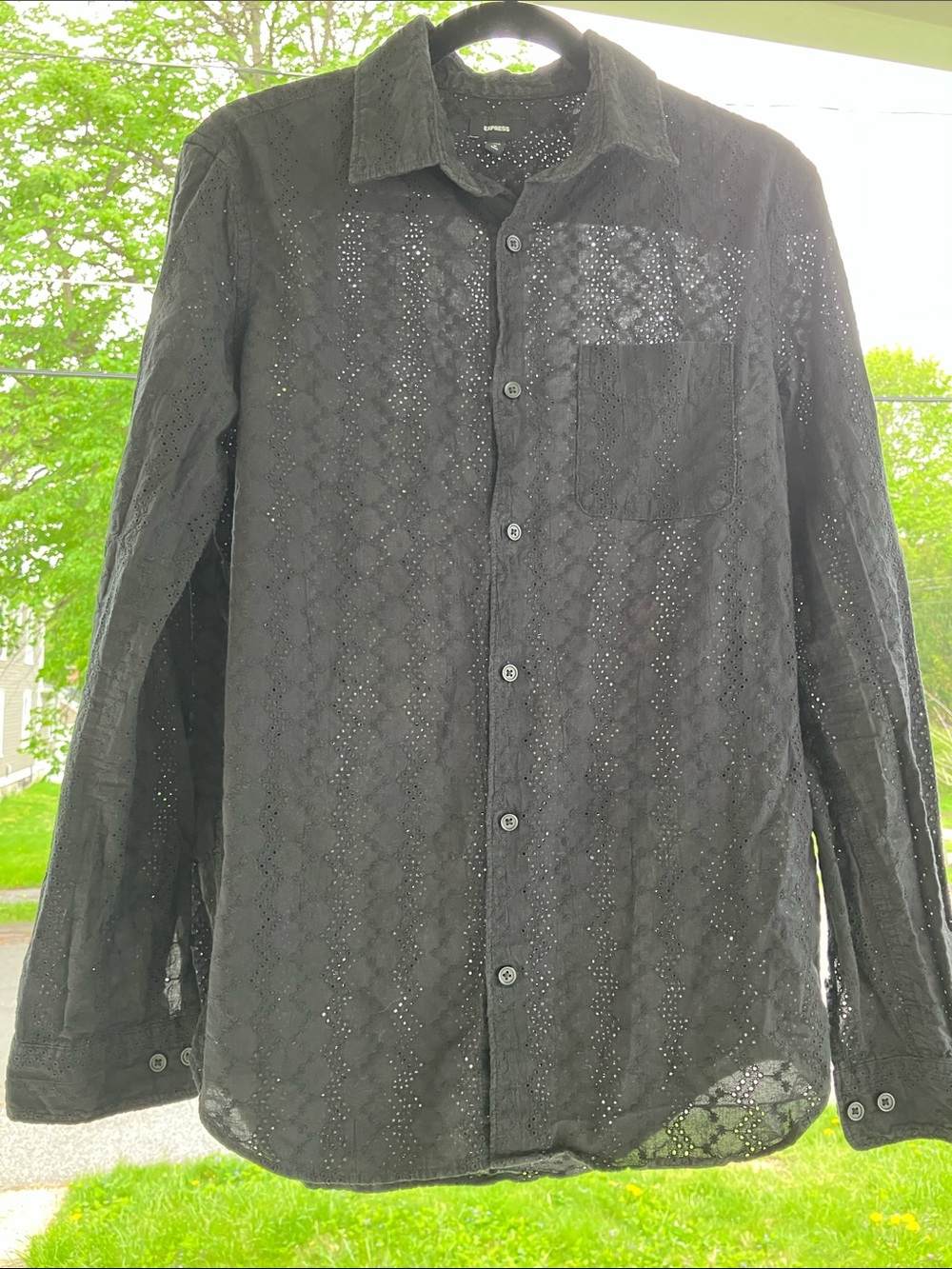 Express Men's Black Eyelet Button Down Shirt Tall Medium